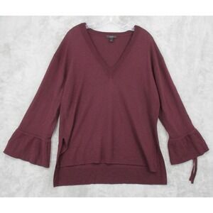 J Crew‎ Sweater Womens Large Merino Wool Bell Sleeve Pullover Maroon Burgundy